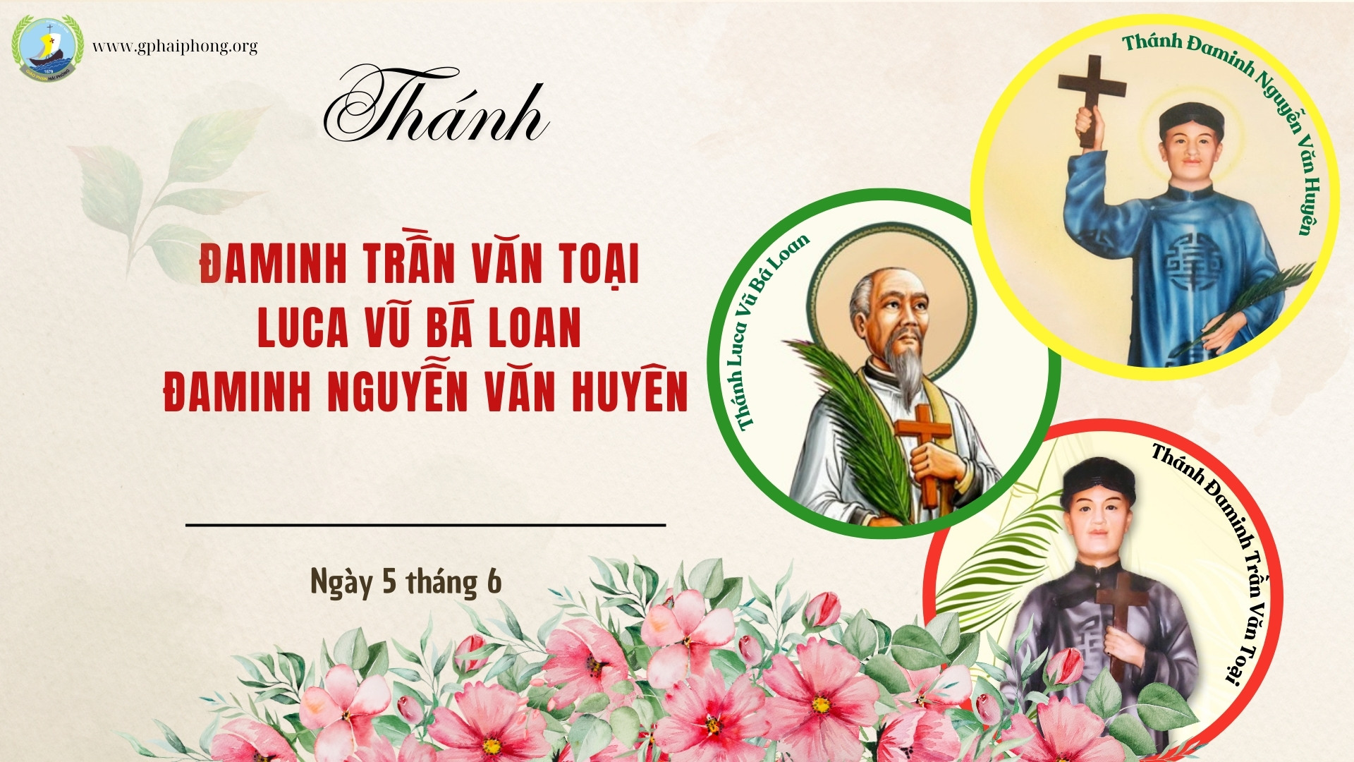 Thánh Đaminh Trần Văn Toại, Luca Vũ Bá Loan, Đaminh Nguyễn Văn Huyên, tử đạo ngày 5 tháng 6